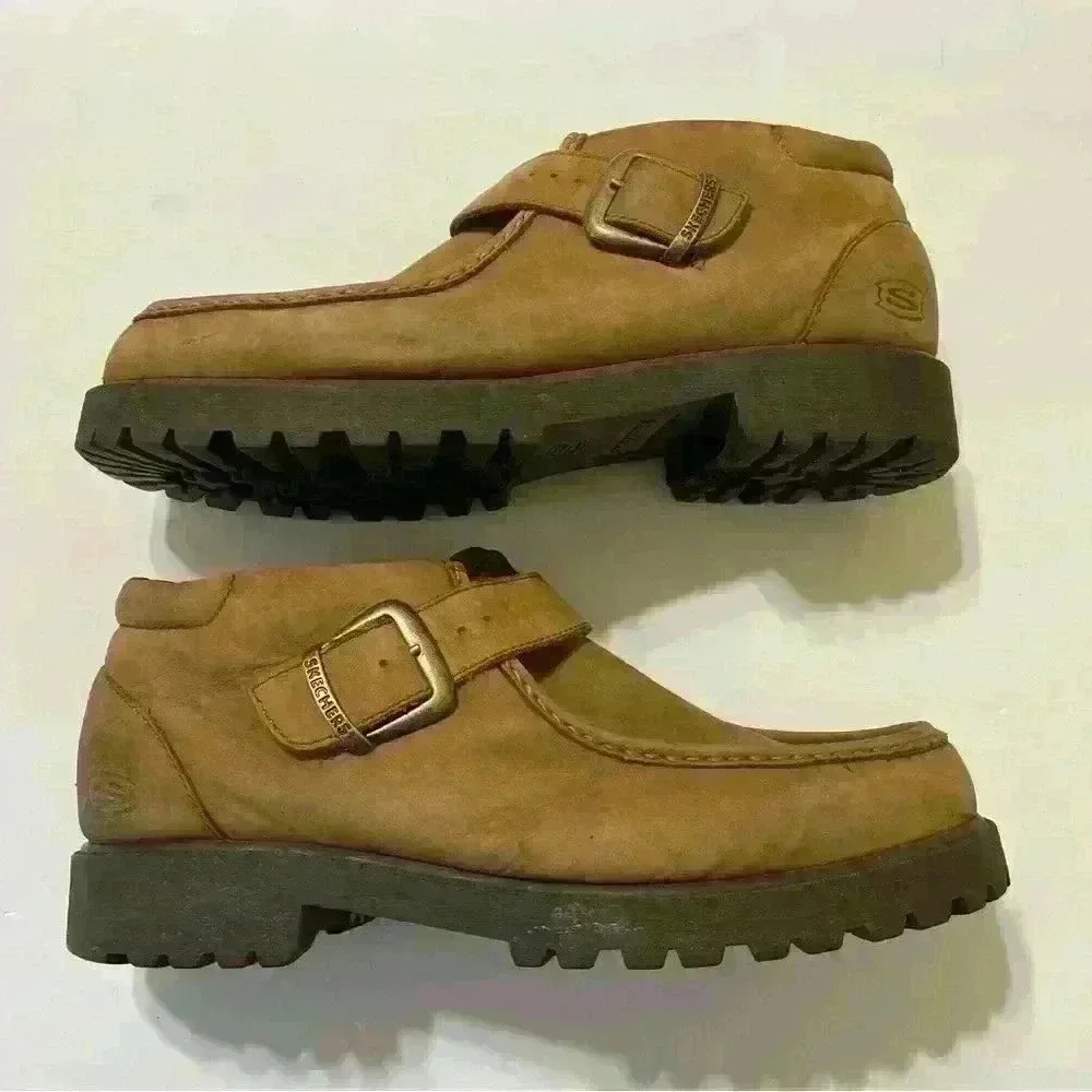 Skechers Mens Regulators Takeover Strap Loafers Wheat Tan Leather Size 10.5